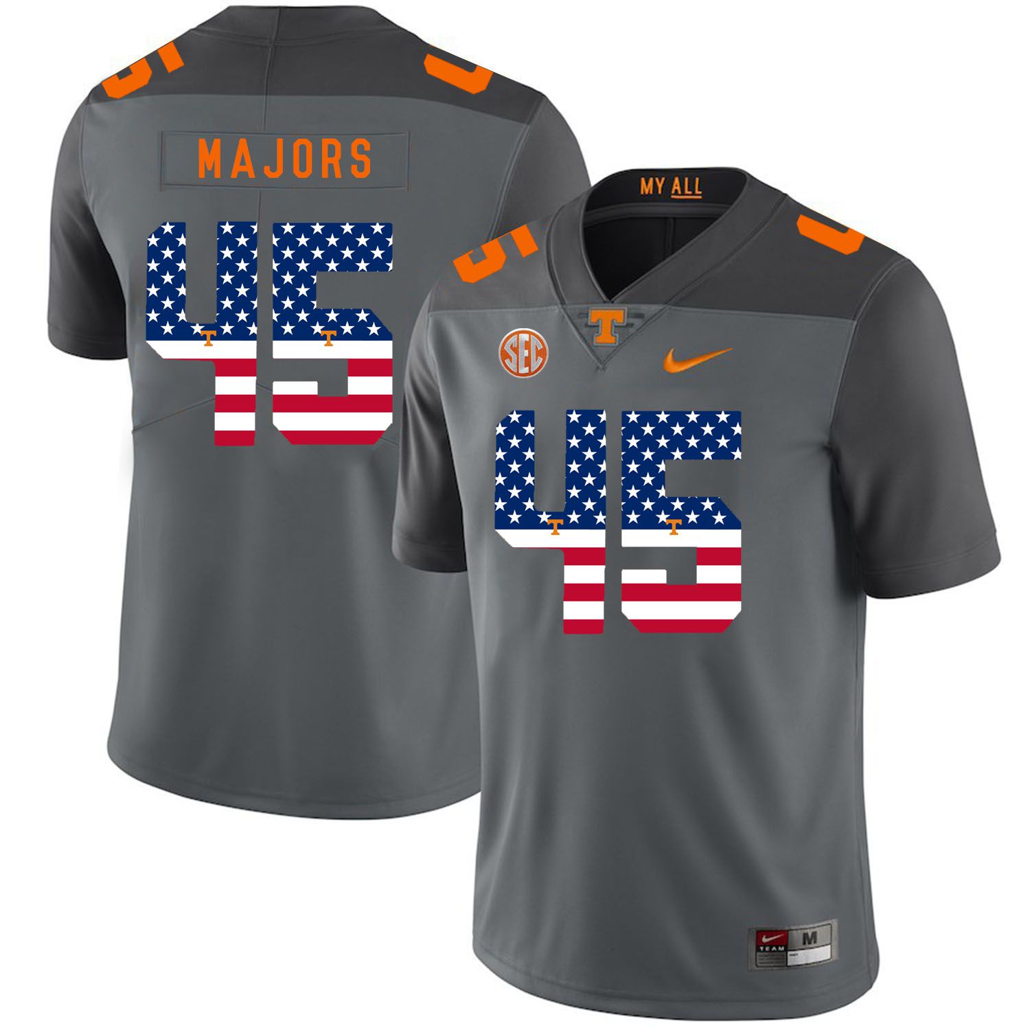 Men Tennessee Volunteers #45 Majors Grey Flag Customized NCAA Jerseys->customized ncaa jersey->Custom Jersey
